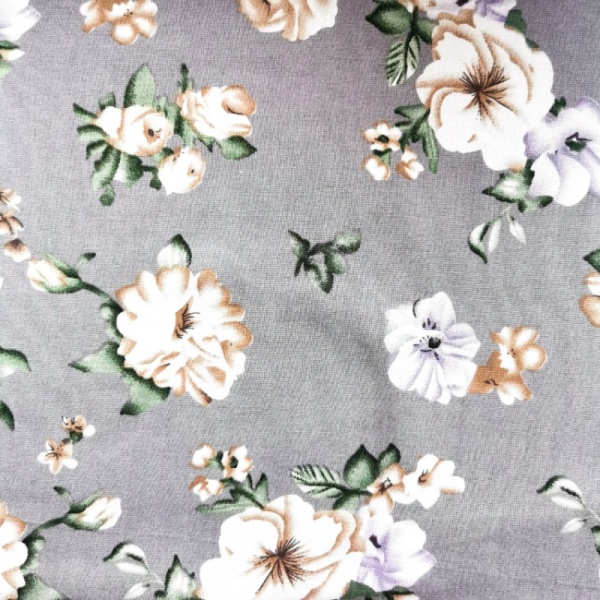 Floral Viscose Chalis - Design 7 GREY